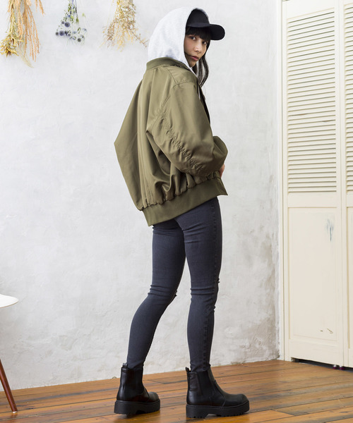 WEGO(ウィゴー)の「WEGO/フード付きMA-1(MA-1・レディース・ブラック/カーキ/ライトピンク/パープル・FREE)」の7枚目の写真