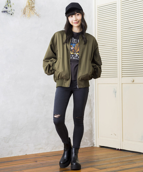 WEGO(ウィゴー)の「WEGO/フード付きMA-1(MA-1・レディース・ブラック/カーキ/ライトピンク/パープル・FREE)」の9枚目の写真