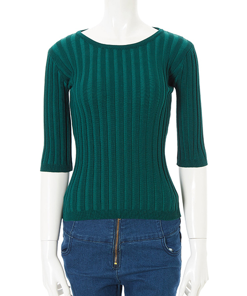 fifth(フィフス)の「フィットニット5分袖クルーネック(ニット/セーター・レディース・グリーン系その他/ホワイト/ライトグレー/ブラック/ネイビー/モカ/オレンジ/ボルドー/グリーン/ブラウン・MEDIUM)」の6枚目の写真