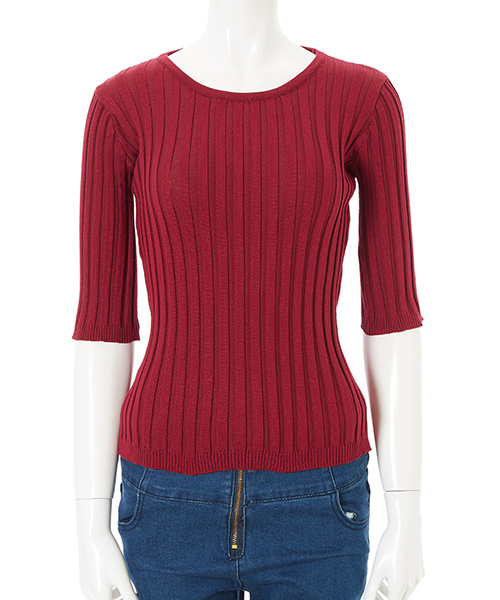 fifth(フィフス)の「フィットニット5分袖クルーネック(ニット/セーター・レディース・グリーン系その他/ホワイト/ライトグレー/ブラック/ネイビー/モカ/オレンジ/ボルドー/グリーン/ブラウン・MEDIUM)」の9枚目の写真