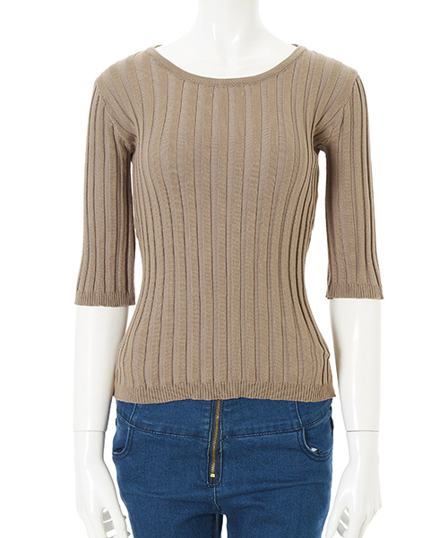 fifth(フィフス)の「フィットニット5分袖クルーネック(ニット/セーター・レディース・グリーン系その他/ホワイト/ライトグレー/ブラック/ネイビー/モカ/オレンジ/ボルドー/グリーン/ブラウン・MEDIUM)」の12枚目の写真