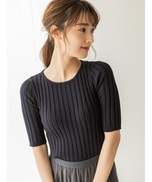 フィットニット5分袖クルーネック