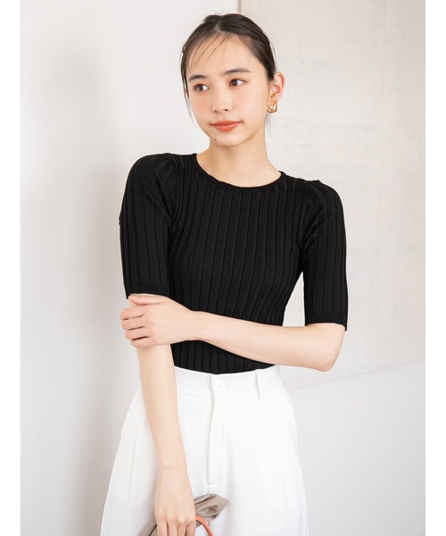 fifth(フィフス)の「フィットニット5分袖クルーネック(ニット/セーター・レディース・グリーン系その他/ホワイト/ライトグレー/ブラック/ネイビー/モカ/オレンジ/ボルドー/グリーン/ブラウン・MEDIUM)」の2枚目の写真