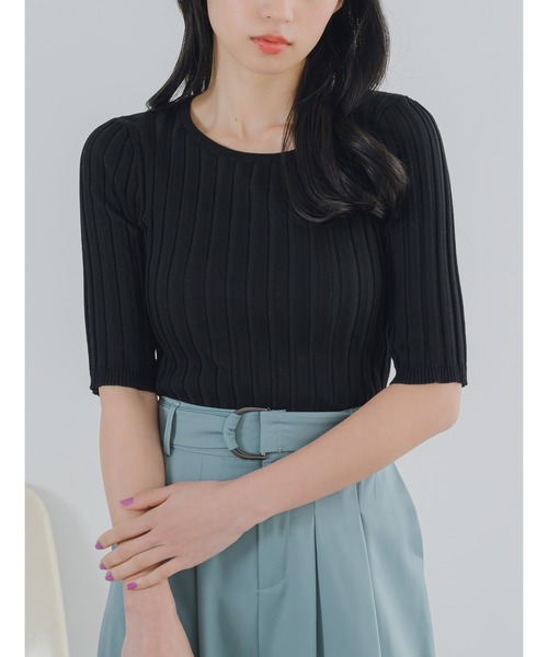 fifth(フィフス)の「フィットニット5分袖クルーネック(ニット/セーター・レディース・グリーン系その他/ホワイト/ライトグレー/ブラック/ネイビー/モカ/オレンジ/ボルドー/グリーン/ブラウン・MEDIUM)」の21枚目の写真