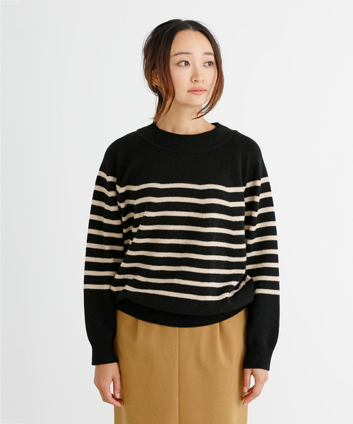 Munich（ミューニック）の「ラムウールボーダーニットハイネックプルオーバー（ニット/セーター・レディース・ブラック/アイボリー/ブラウン・FREE）」の3枚目の写真