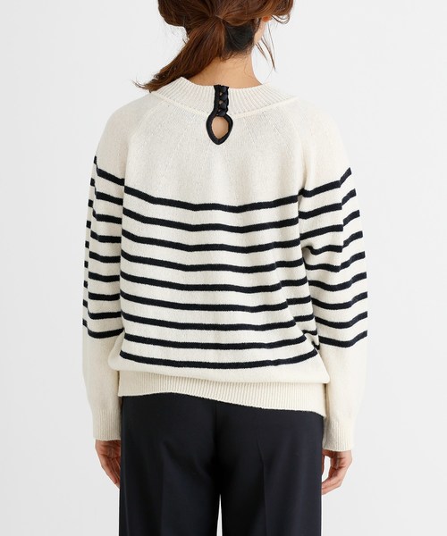 Munich（ミューニック）の「ラムウールボーダーニットハイネックプルオーバー（ニット/セーター・レディース・ブラック/アイボリー/ブラウン・FREE）」の6枚目の写真