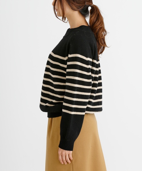 Munich（ミューニック）の「ラムウールボーダーニットハイネックプルオーバー（ニット/セーター・レディース・ブラック/アイボリー/ブラウン・FREE）」の11枚目の写真