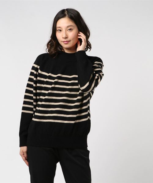 Munich（ミューニック）の「ラムウールボーダーニットハイネックプルオーバー（ニット/セーター・レディース・ブラック/アイボリー/ブラウン・FREE）」の7枚目の写真