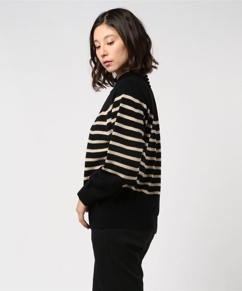 Munich（ミューニック）の「ラムウールボーダーニットハイネックプルオーバー（ニット/セーター・レディース・ブラック/アイボリー/ブラウン・FREE）」の8枚目の写真