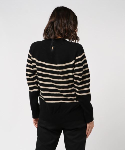 Munich（ミューニック）の「ラムウールボーダーニットハイネックプルオーバー（ニット/セーター・レディース・ブラック/アイボリー/ブラウン・FREE）」の9枚目の写真