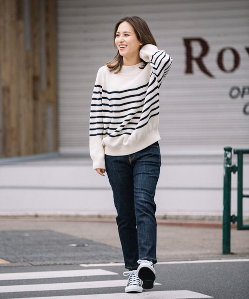 Munich（ミューニック）の「ラムウールボーダーニットハイネックプルオーバー（ニット/セーター・レディース・ブラック/アイボリー/ブラウン・FREE）」の18枚目の写真