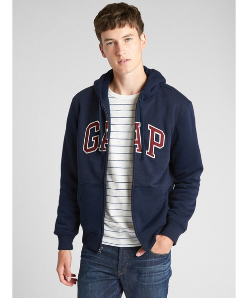 GAP(ギャップ)の「ボアライニング ロゴフルジップ フーディー(パーカー・メンズ・ライトグレー/ネイビー/ヘザーグレー・S/M/L/XL/XS)」の3枚目の写真