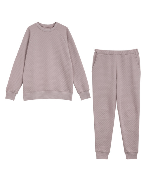 blooming FLORA（ブルーミングフローラ）の「綿100％ キルトニット パジャマ 上下セット 長袖 ルームウェア（ルームウェア/パジャマ・レディース・ネイビー/ピンク/ラベンダー/モカ/チャコールグレー/ホワイト系その他・MEDIUM/LARGE）」の3枚目の写真