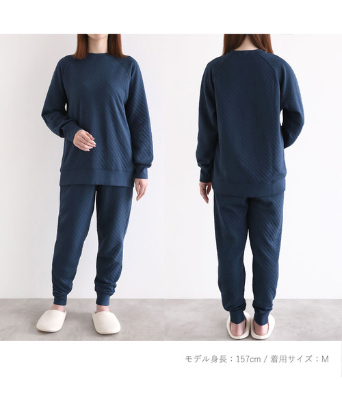 blooming FLORA（ブルーミングフローラ）の「綿100％ キルトニット パジャマ 上下セット 長袖 ルームウェア（ルームウェア/パジャマ・レディース・ネイビー/ピンク/ラベンダー/モカ/チャコールグレー/ホワイト系その他・MEDIUM/LARGE）」の20枚目の写真