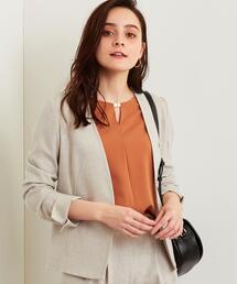 green label relaxing | [麻調合繊] ◆D ノーラペル ジャケット(ノーカラージャケット)