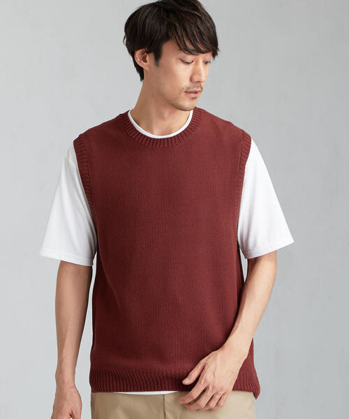 green label relaxing（グリーンレーベルリラクシング）の「CM カノコ クルーネック ベスト（ベスト・メンズ・ベージュ/ネイビー/ダークグレー/オレンジ系その他・L/M/S）」の4枚目の写真