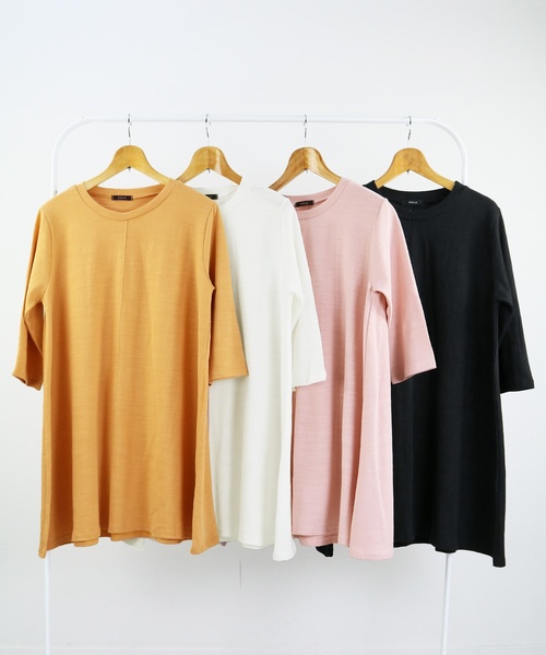 reca（レカ）の「フロントデザイン ゆるシルエットチュニックワンピース（ワンピース・レディース・ブラック/オフホワイト/ピンク/マスタード/モカ・FREE）」の19枚目の写真