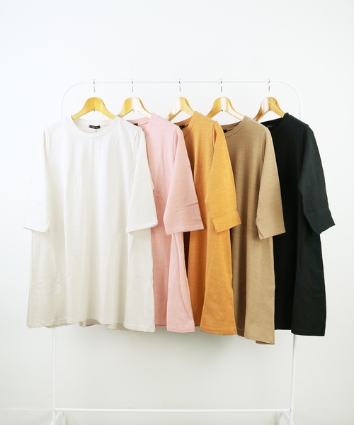 reca（レカ）の「フロントデザイン ゆるシルエットチュニックワンピース（ワンピース・レディース・ブラック/オフホワイト/ピンク/マスタード/モカ・FREE）」の6枚目の写真