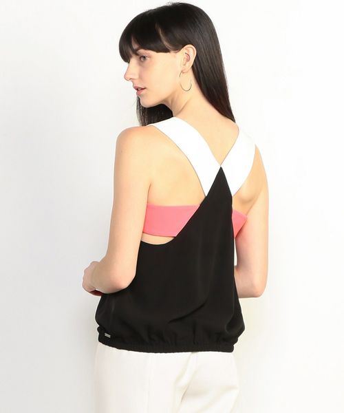 ARMANI EXCHANGE(アルマーニエクスチェンジ)の「【A|Xアルマーニ エクスチェンジ】ノースリーブ マルチカラーブラウス(Tシャツ/カットソー・レディース・ブラック/ピンク・SMALL/MEDIUM/X-SMALL)」の1枚目の写真