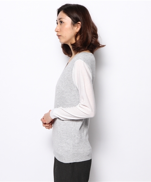 PLST（プラステ）の「ウール混Vネック配色ニット（ニット/セーター・レディース・グレー/ネイビー・2）」の6枚目の写真