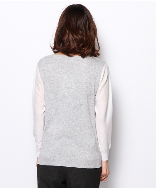 PLST（プラステ）の「ウール混Vネック配色ニット（ニット/セーター・レディース・グレー/ネイビー・2）」の7枚目の写真