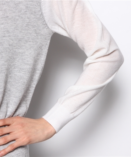 PLST（プラステ）の「ウール混Vネック配色ニット（ニット/セーター・レディース・グレー/ネイビー・2）」の3枚目の写真