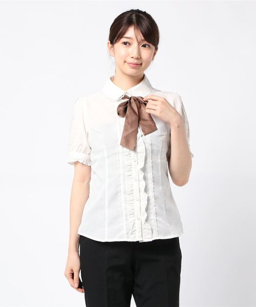 axes femme（アクシーズファム）の「リボン付半袖ブラウス（シャツ