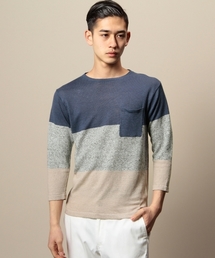 BEAUTY&YOUTH UNITED ARROWS | BY リネン パネル クルーネック クォータースリーブ ニット（LN） ◆(ニット/セーター)