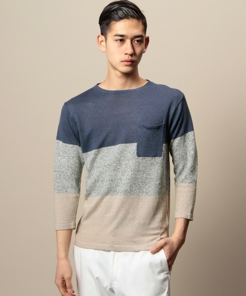 BEAUTY&YOUTH UNITED ARROWS（ビューティーアンドユースユナイテッドアローズ）の「BY リネン パネル クルーネック クォータースリーブ ニット（LN） ◆（ニット/セーター・メンズ・その他2/その他1・LARGE/X-LARGE/MEDIUM/SMALL）」の2枚目の写真