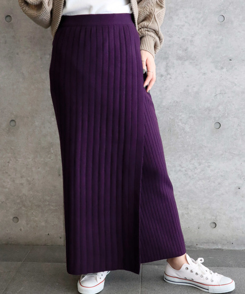Ifuru(イフル)の「リブニット ラップスカート(スカート)」|パープル