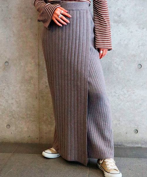 Ifuru(イフル)の「リブニット ラップスカート(スカート)」|グレー