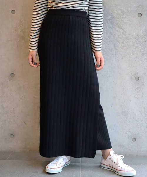 Ifuru(イフル)の「リブニット ラップスカート(スカート)」|ブラック
