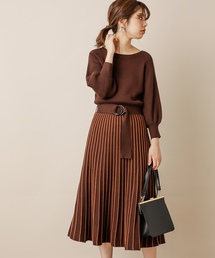 natural couture | 配色ニットプリーツワンピース(ワンピース)