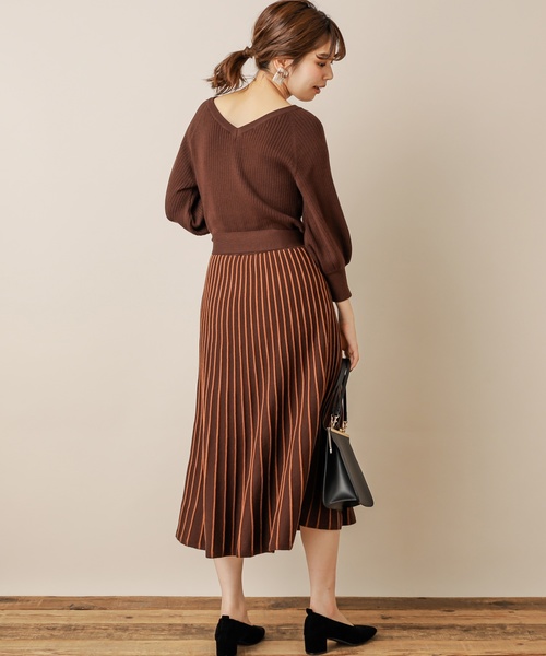 natural couture(ナチュラルクチュール)の「配色ニットプリーツワンピース(ワンピース・レディース・ブラウン/ラベンダー/グレイッシュベージュ/ミント/ボルドー/ブラック・FREE/SMALL)」の8枚目の写真