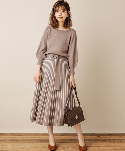 natural couture(ナチュラルクチュール)の「配色ニットプリーツワンピース(ワンピース・レディース・ブラウン/ラベンダー/グレイッシュベージュ/ミント/ボルドー/ブラック・FREE/SMALL)」の13枚目の写真