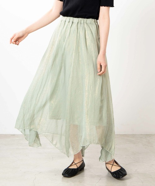 WEGO（ウィゴー）の「WEGO/シャイニーシフォンアシメシアーロングスカート（スカート・レディース・アイボリー/グリーン系その他・FREE）」の2枚目の写真