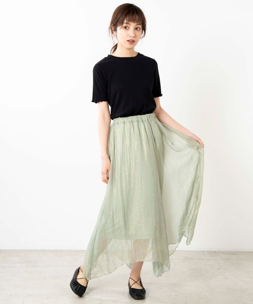 WEGO（ウィゴー）の「WEGO/シャイニーシフォンアシメシアーロングスカート（スカート・レディース・アイボリー/グリーン系その他・FREE）」の13枚目の写真