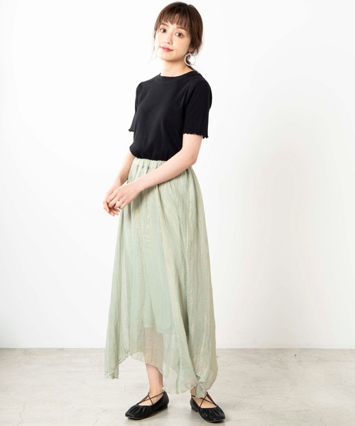 WEGO（ウィゴー）の「WEGO/シャイニーシフォンアシメシアーロングスカート（スカート・レディース・アイボリー/グリーン系その他・FREE）」の12枚目の写真