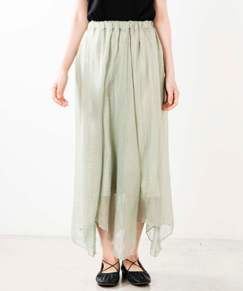WEGO（ウィゴー）の「WEGO/シャイニーシフォンアシメシアーロングスカート（スカート・レディース・アイボリー/グリーン系その他・FREE）」の10枚目の写真