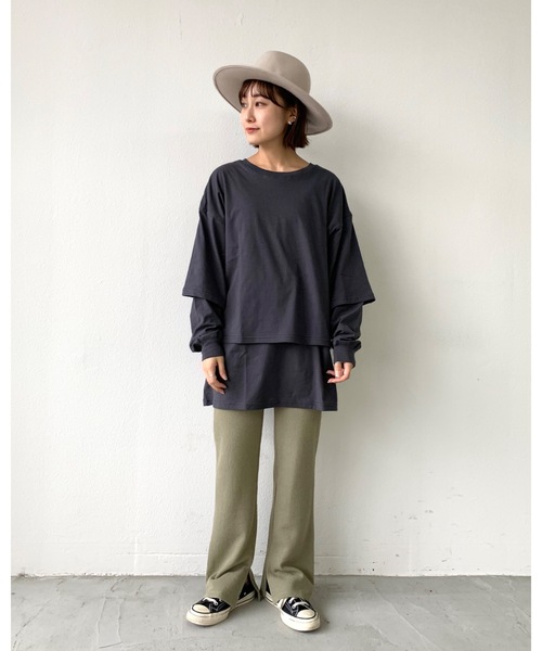 Auntie Rosa Holiday（アンティローザホリデー）の「2WAYリバーシブルレイヤードロンTEE（Tシャツ/カットソー・レディース・チャコールグレー/ベージュ・FREE）」の9枚目の写真