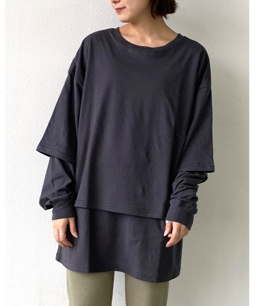 Auntie Rosa Holiday（アンティローザホリデー）の「2WAYリバーシブルレイヤードロンTEE（Tシャツ/カットソー・レディース・チャコールグレー/ベージュ・FREE）」の16枚目の写真