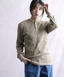 【 Healthknit / ヘルスニット 】ファクショナルファブリックワッフルヘンリーネック長袖Tシャツ 1203 SIP・・