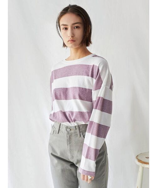 Ungrid(アングリッド)の「ボーダーロングスリーブTee(Tシャツ/カットソー・レディース・パープル/ネイビー/カーキ・FREE)」の1枚目の写真