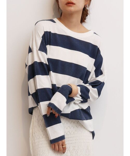 Ungrid(アングリッド)の「ボーダーロングスリーブTee(Tシャツ/カットソー・レディース・パープル/ネイビー/カーキ・FREE)」の3枚目の写真