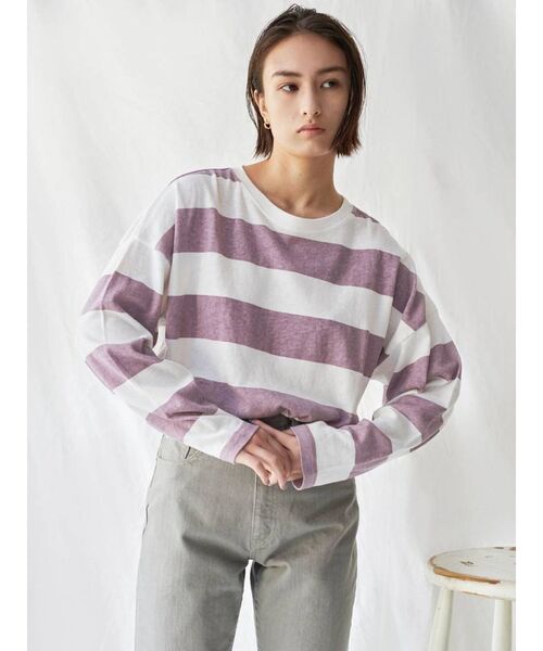Ungrid(アングリッド)の「ボーダーロングスリーブTee(Tシャツ/カットソー・レディース・パープル/ネイビー/カーキ・FREE)」の9枚目の写真