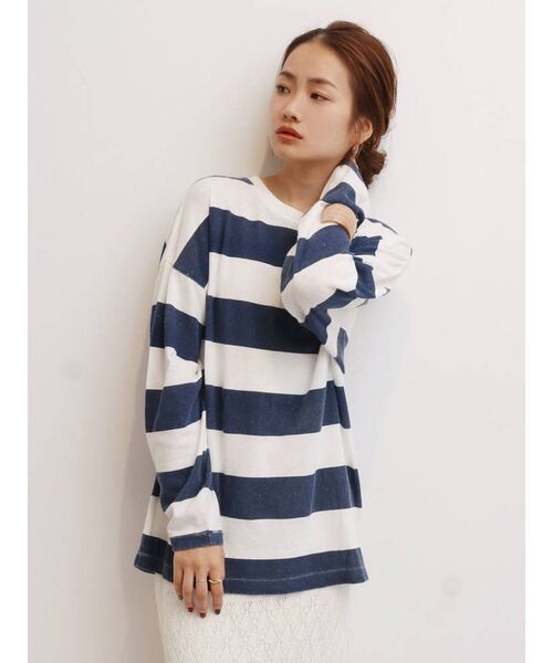 Ungrid(アングリッド)の「ボーダーロングスリーブTee(Tシャツ/カットソー・レディース・パープル/ネイビー/カーキ・FREE)」の14枚目の写真