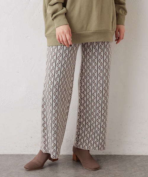 natural couture（ナチュラルクチュール）の「小紋柄ジャガードニットパンツ（その他パンツ・レディース・グレー/ブルー/アイボリー・FREE）」の6枚目の写真