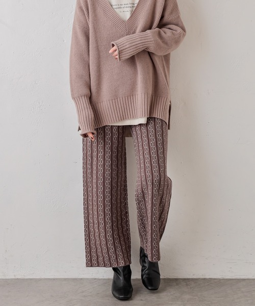 natural couture（ナチュラルクチュール）の「小紋柄ジャガードニットパンツ（その他パンツ・レディース・グレー/ブルー/アイボリー・FREE）」の8枚目の写真