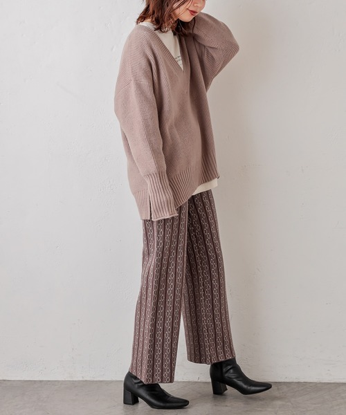 natural couture（ナチュラルクチュール）の「小紋柄ジャガードニットパンツ（その他パンツ・レディース・グレー/ブルー/アイボリー・FREE）」の9枚目の写真