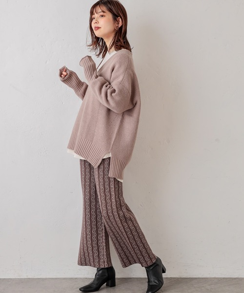 natural couture（ナチュラルクチュール）の「小紋柄ジャガードニットパンツ（その他パンツ・レディース・グレー/ブルー/アイボリー・FREE）」の10枚目の写真